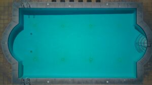 Aerial view of a turquoise pool